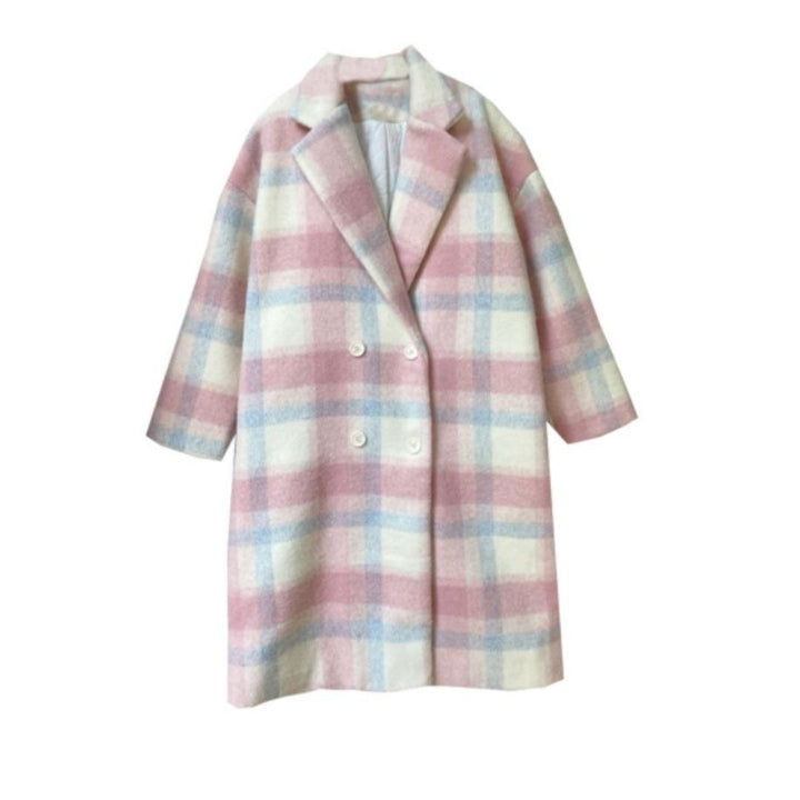 Damira - Manteau en Laine Mélangée à Motif Carreaux Pastel pour Femme