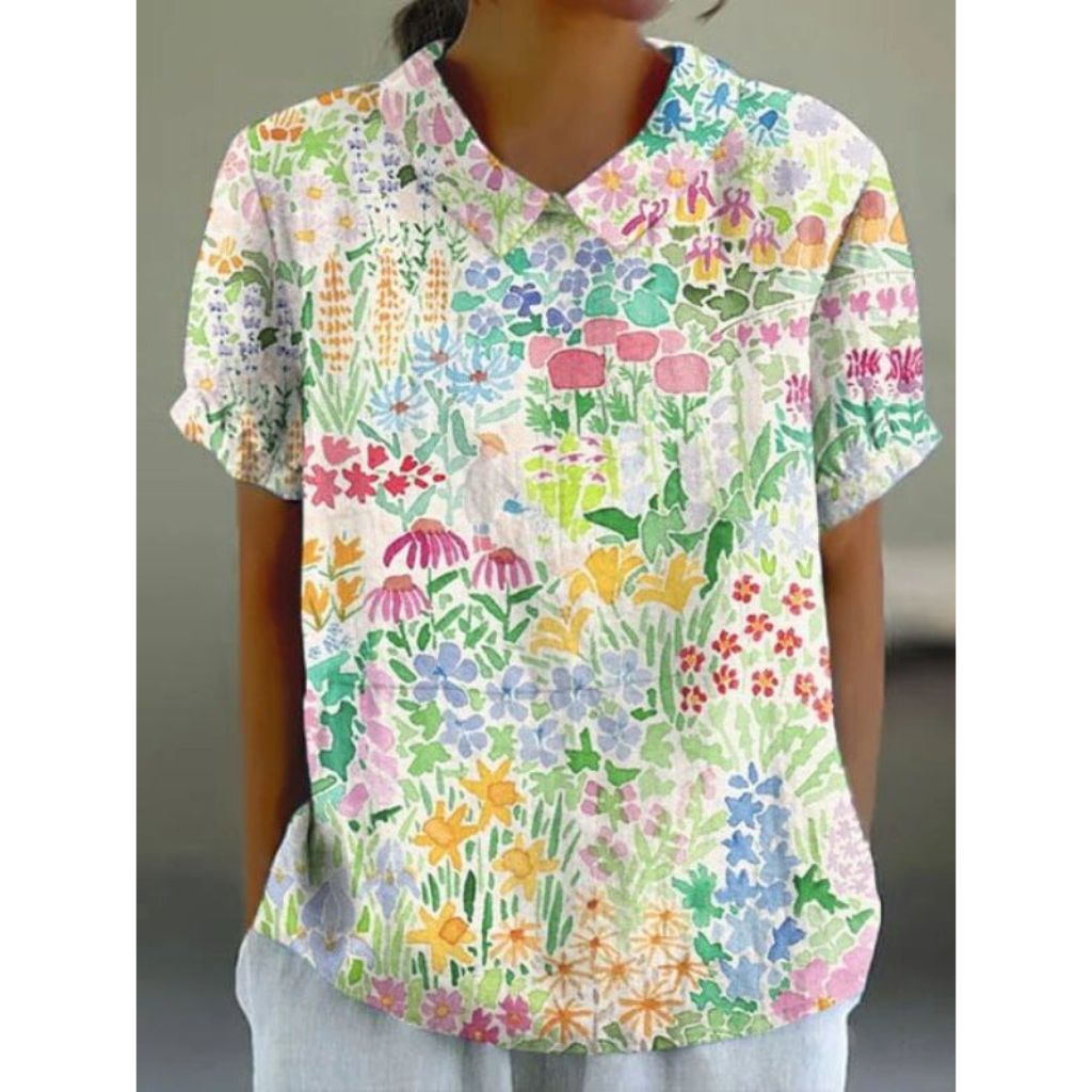 Blouse en Coton à Imprimé Floral de Style Champêtre
