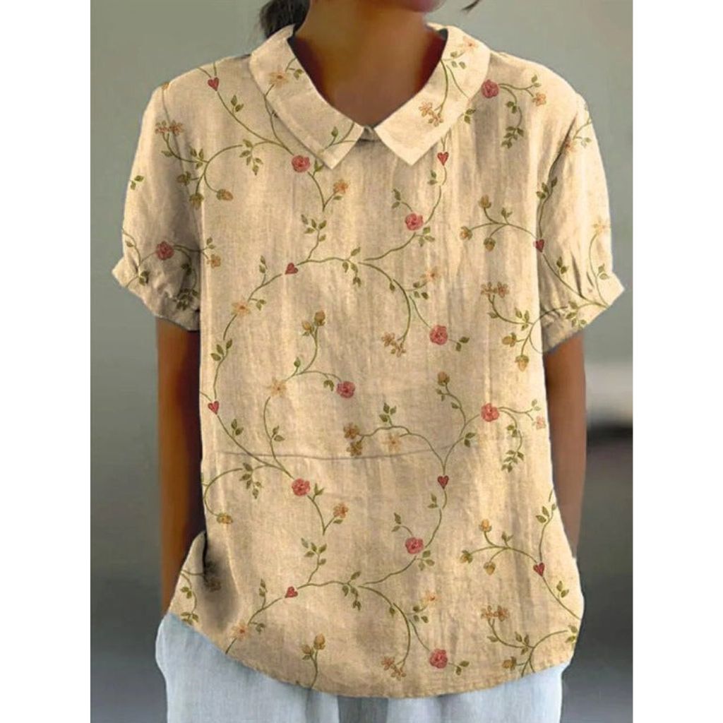 Blouse en Coton à Imprimé Floral de Style Champêtre