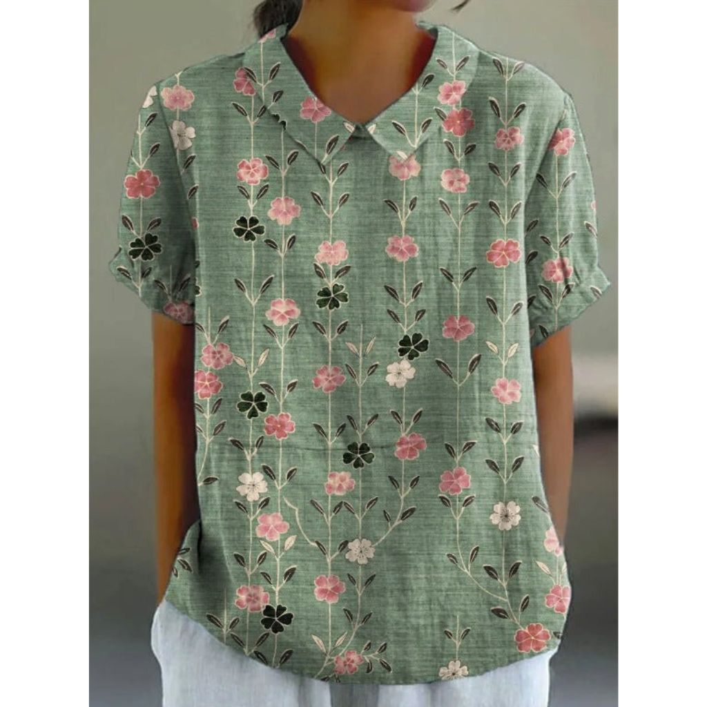 Blouse en Coton à Imprimé Floral de Style Champêtre