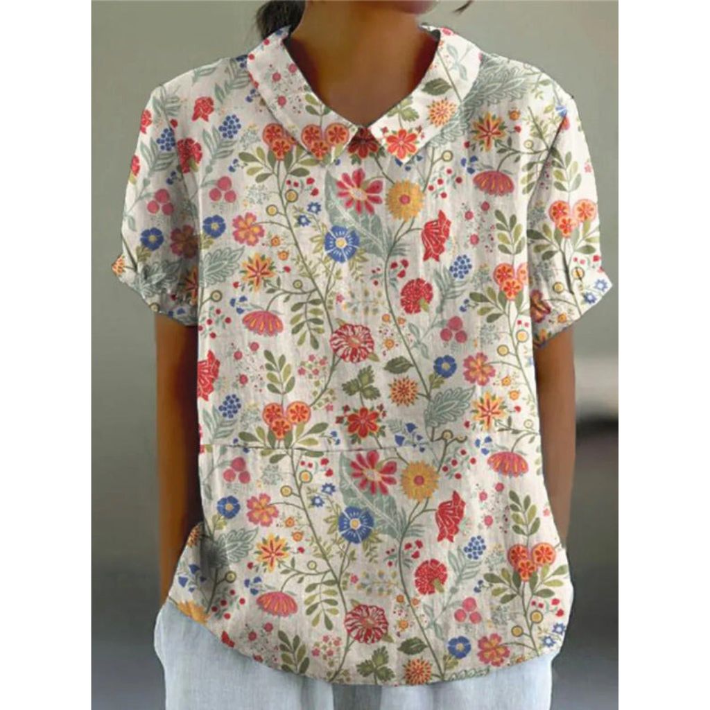 Blouse en Coton à Imprimé Floral de Style Champêtre