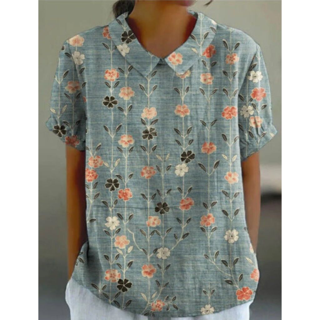 Blouse en Coton à Imprimé Floral de Style Champêtre