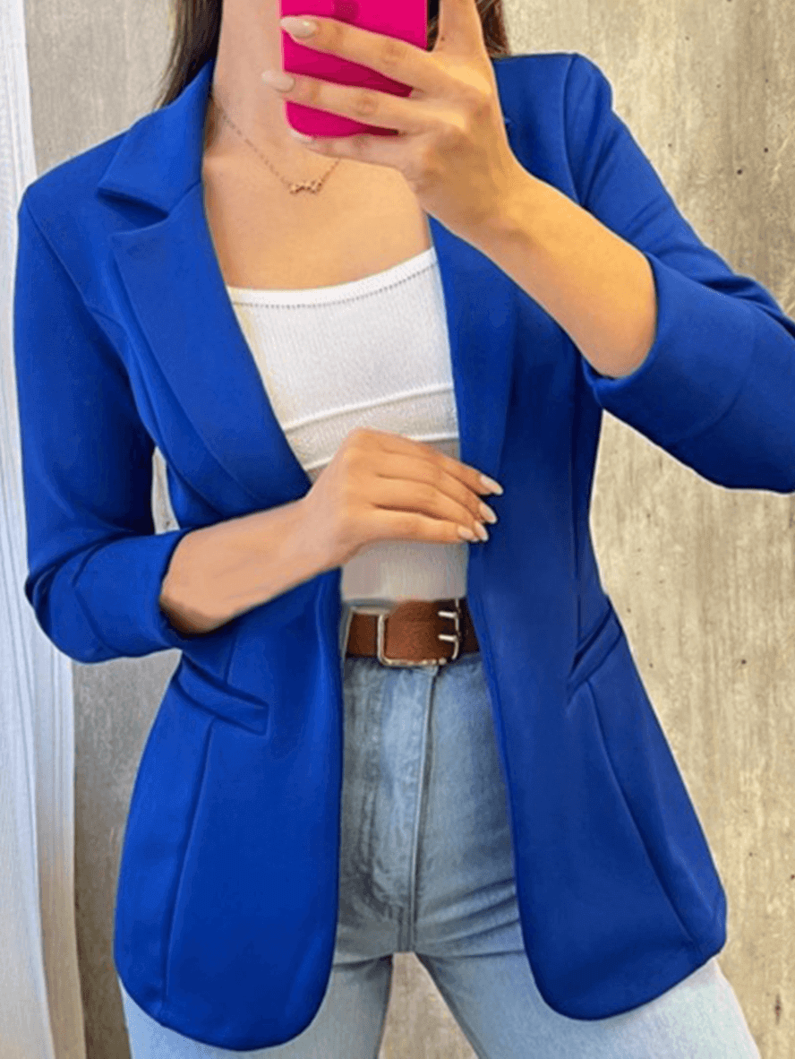 Blazer Élégant pour Femmes en Couleur Unie avec Poches, Col à Revers et Manches Longues