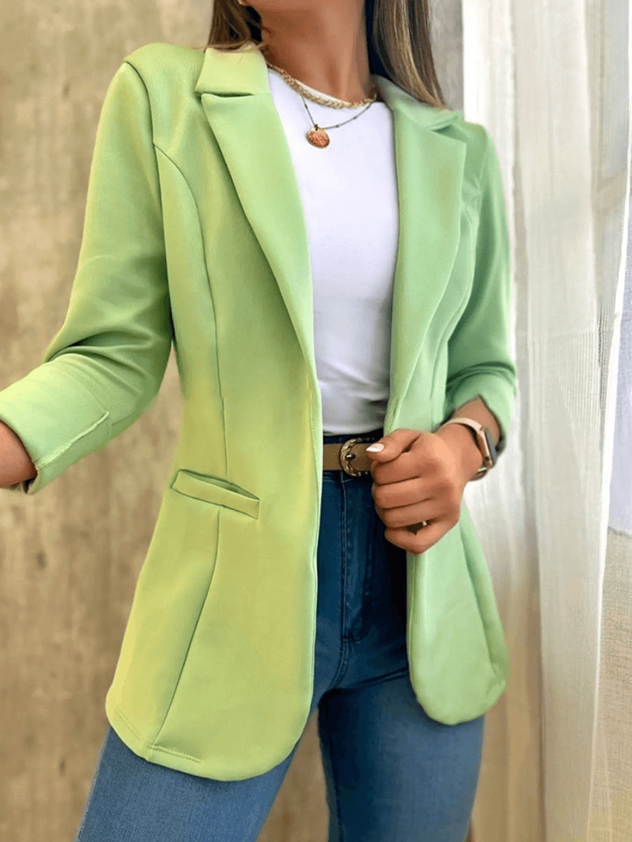 Blazer Élégant pour Femmes en Couleur Unie avec Poches, Col à Revers et Manches Longues