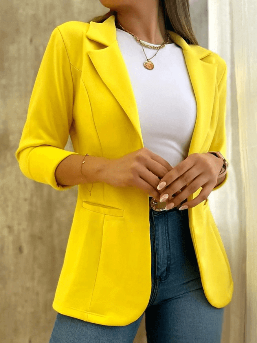 Blazer Élégant pour Femmes en Couleur Unie avec Poches, Col à Revers et Manches Longues