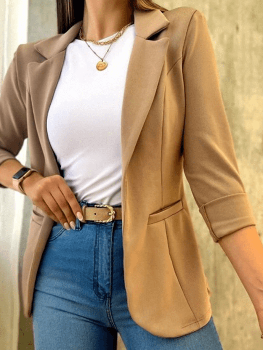 Blazer Élégant pour Femmes en Couleur Unie avec Poches, Col à Revers et Manches Longues