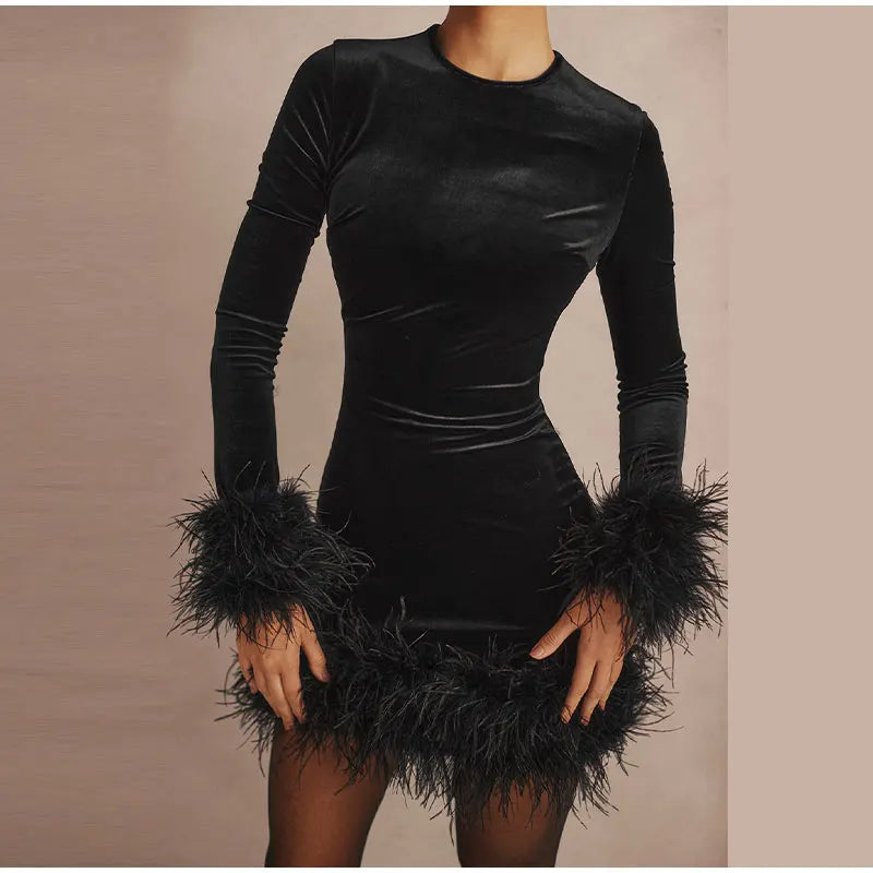 Chic Sheath Dress with Feathered Sleeves