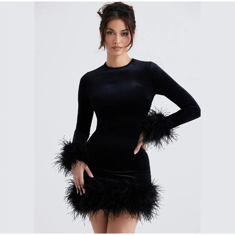 Chic Sheath Dress with Feathered Sleeves