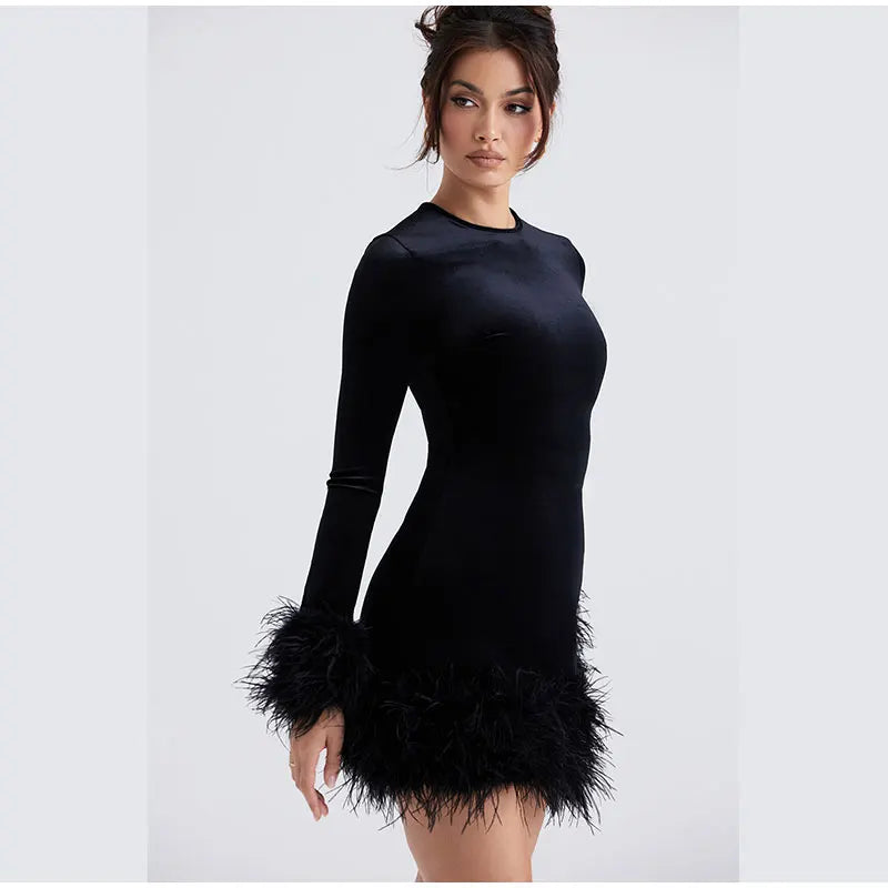 Chic Sheath Dress with Feathered Sleeves
