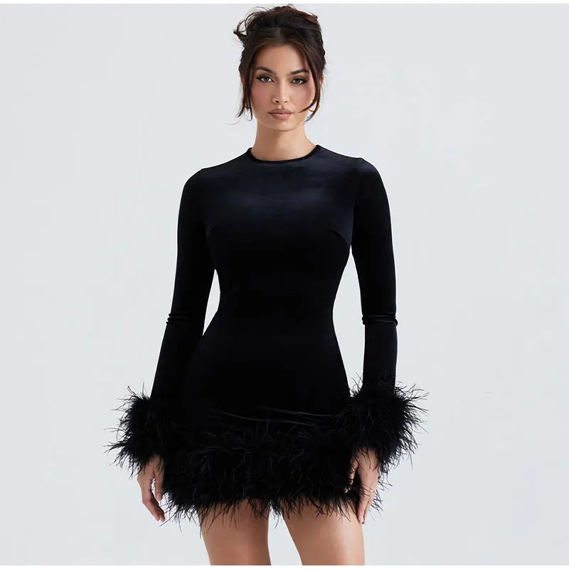 Chic Sheath Dress with Feathered Sleeves