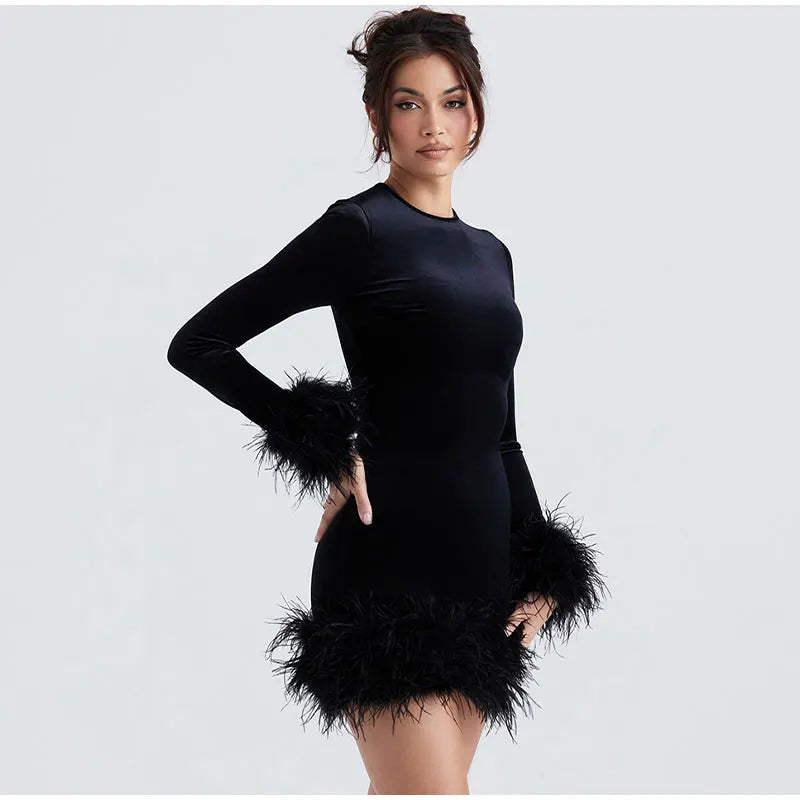 Chic Sheath Dress with Feathered Sleeves
