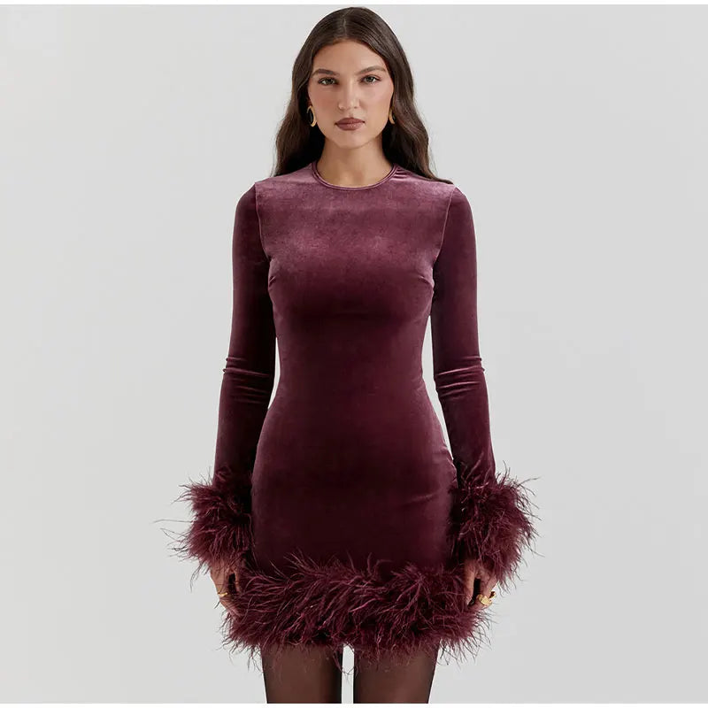 Chic Sheath Dress with Feathered Sleeves