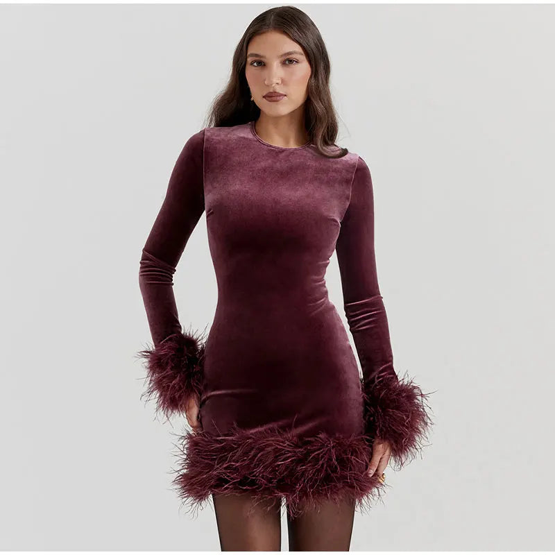Chic Sheath Dress with Feathered Sleeves