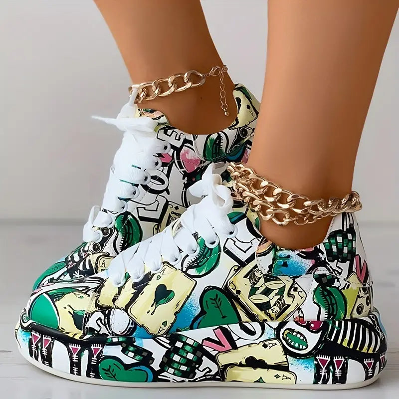 Chaussures Empilées pour Femmes avec Motif Graffiti