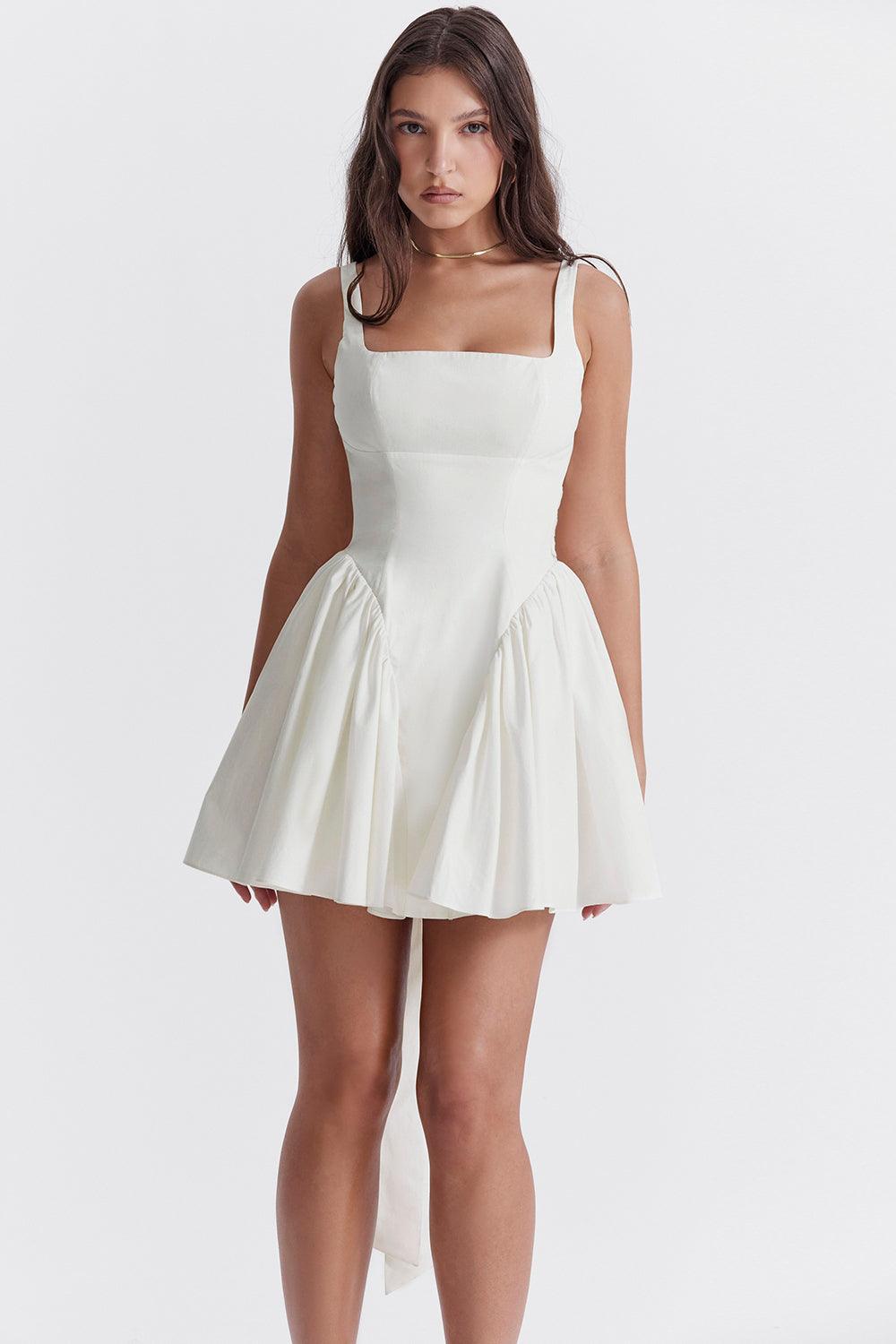 Céleste Élégance: White Dress with Bow