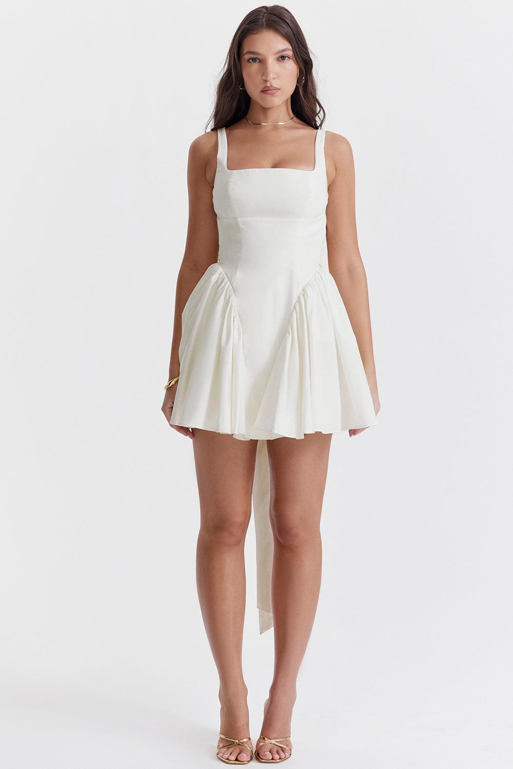 Céleste Élégance: White Dress with Bow